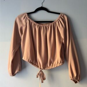 Aritzia Wilfred Off the Shoulder Tan Long Sleeve Top